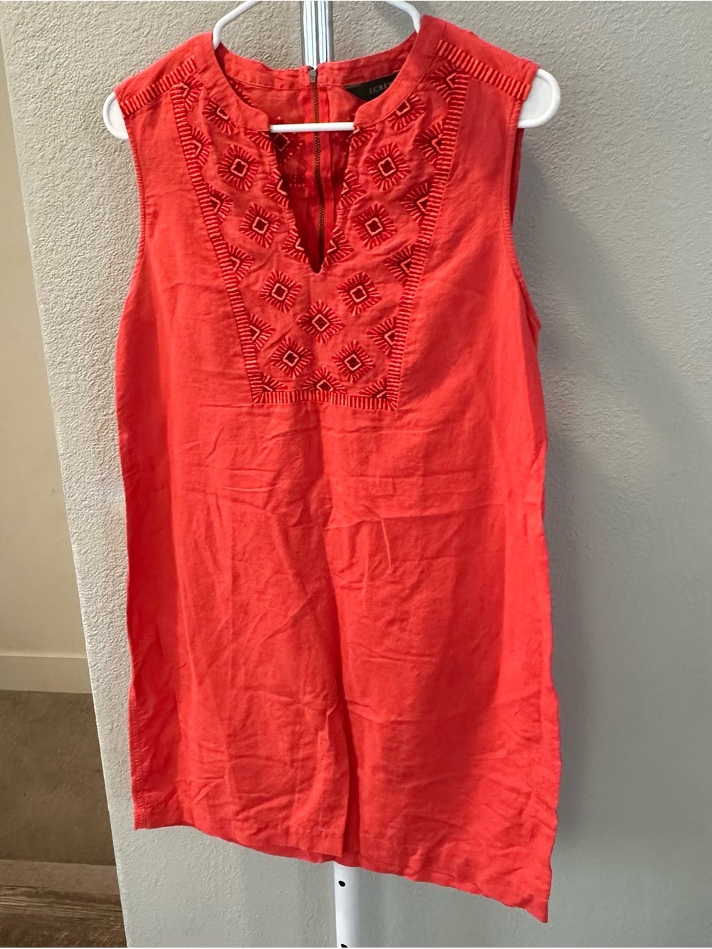 J. CREW Linen-Cotton Dress Embroidered Sleeveless Tunic in Coral, Size Medium